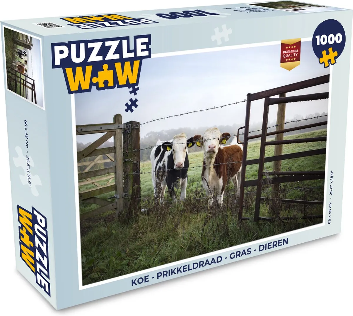 PuzzleWow Koe Prikkeldraad Gras Dieren Legpuzzel 1000 Stuks