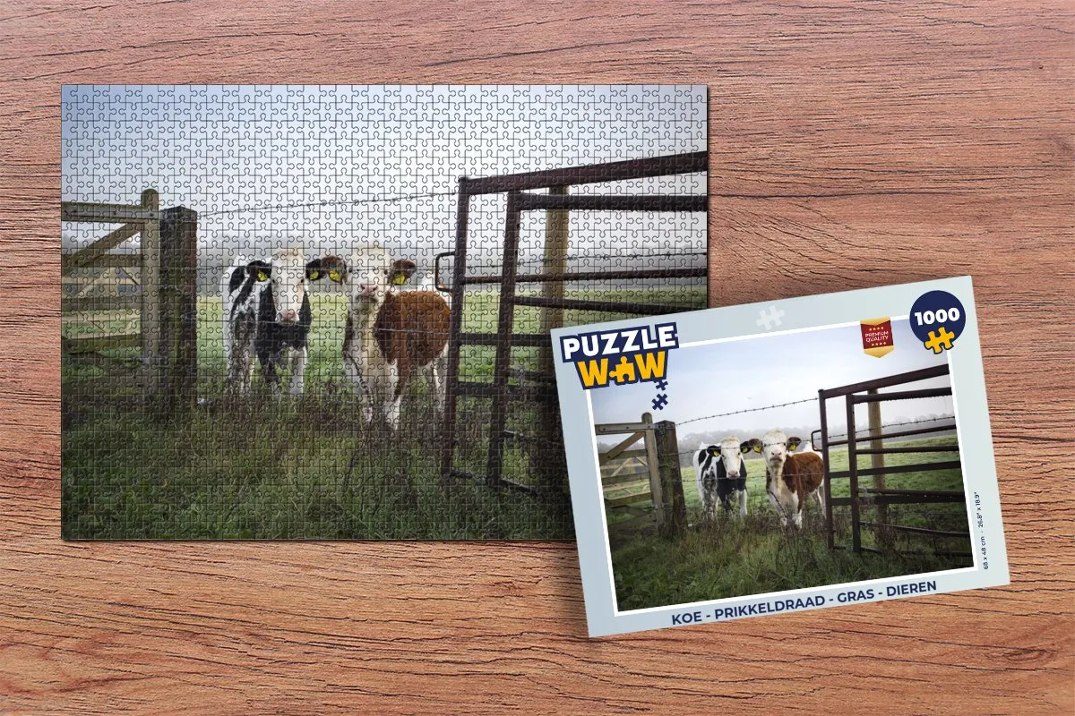 PuzzleWow Koe Prikkeldraad Gras Dieren Legpuzzel 1000 Stuks - Multicolor