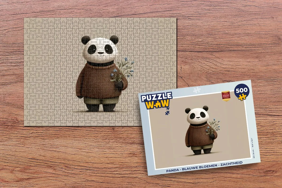 PuzzleWow Puzzel Panda Blauwe Bloemen 500 Stuks