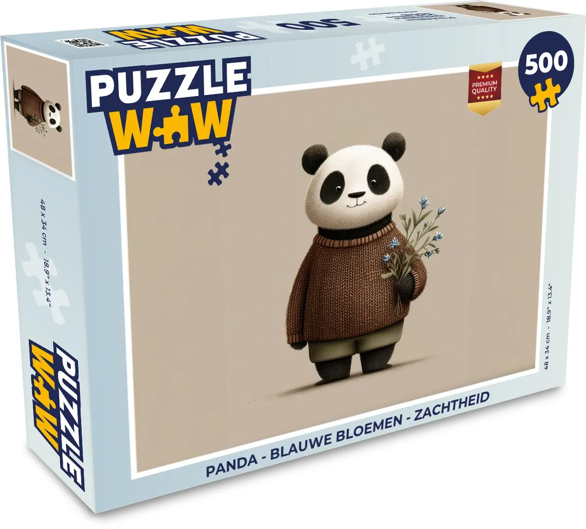 PuzzleWow Puzzel Panda Blauwe Bloemen 500 Stuks