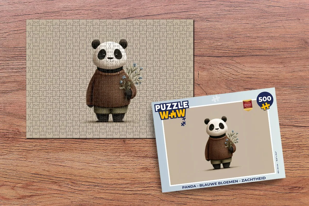 PuzzleWow Puzzel Panda Blauwe Bloemen 500 Stuks