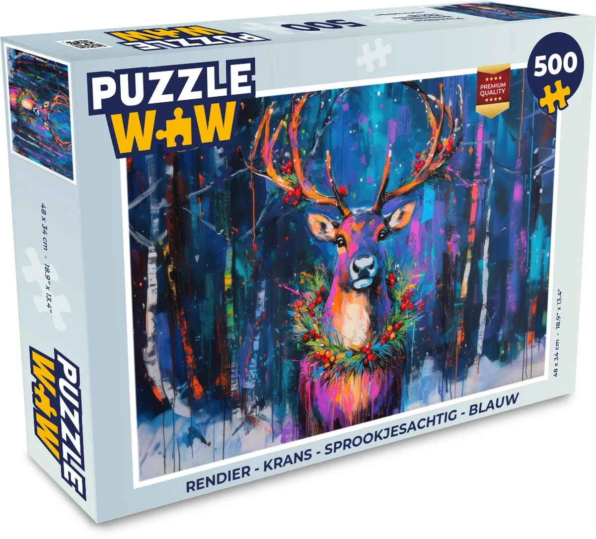 PuzzleWow Rendier Krans Legpuzzel 500 Stuks - Blauw