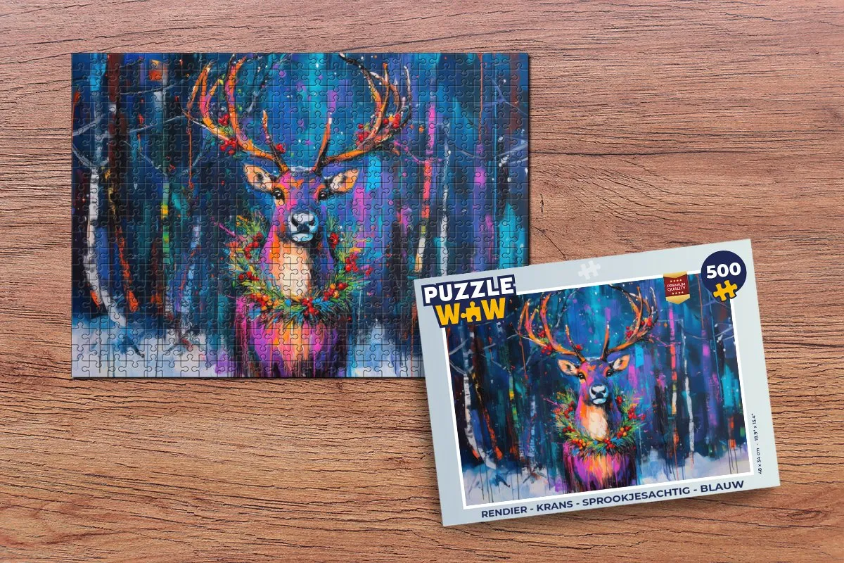PuzzleWow Rendier Krans Legpuzzel 500 Stuks - Blauw