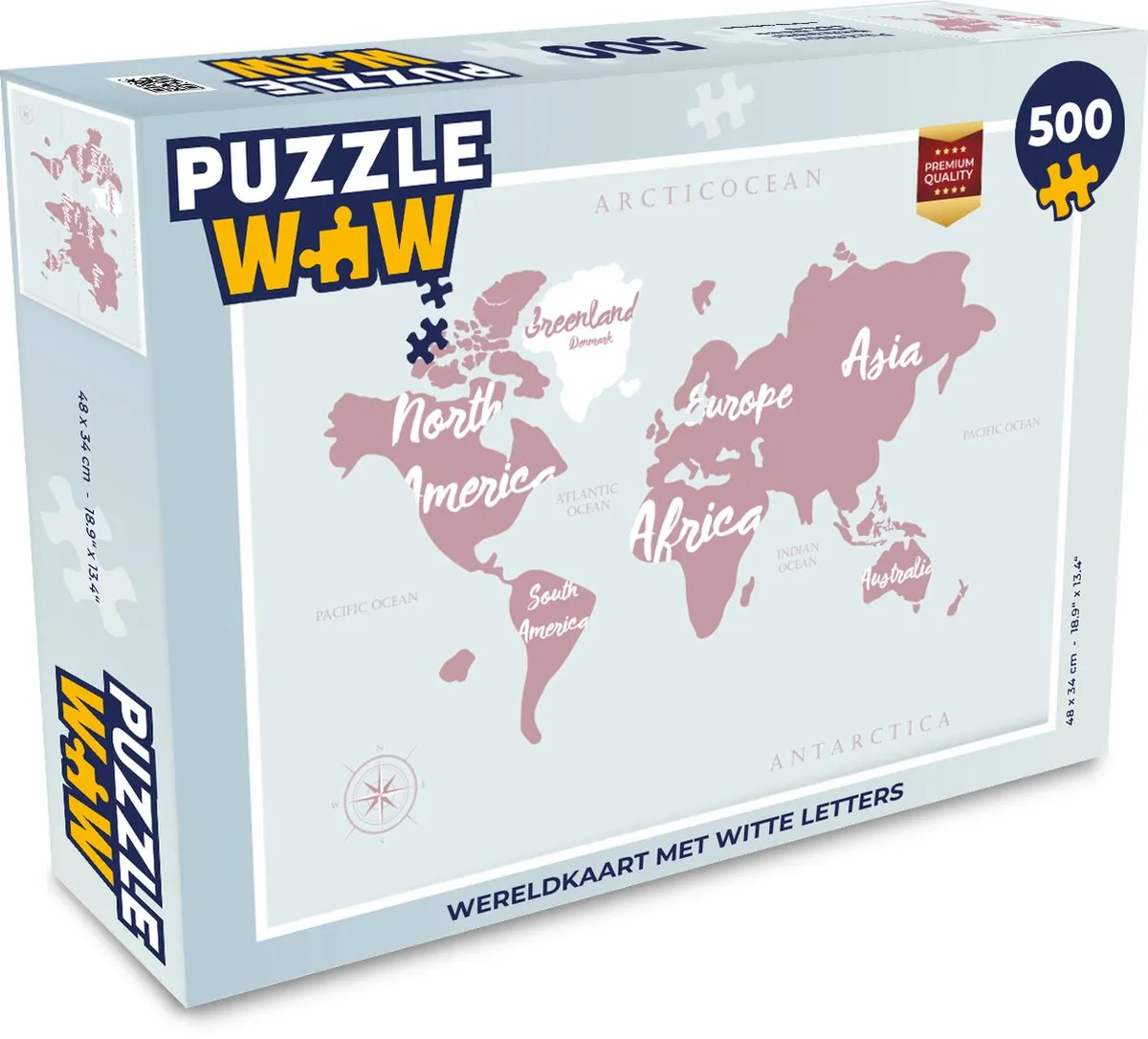 PuzzleWow Wereldkaart Legpuzzel 500 Stuks - Multicolor