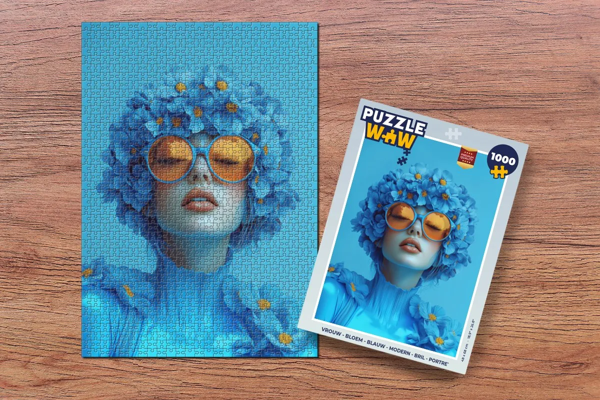 PuzzleWow Vrouw Bloem Legpuzzel 1000 Stuks - Blauw