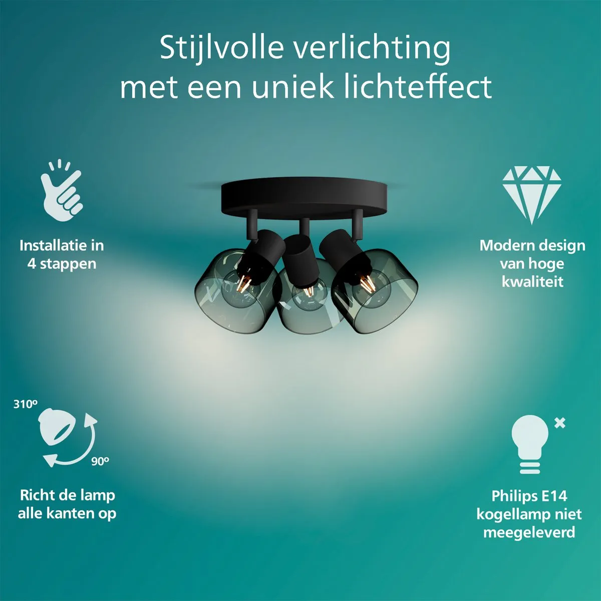 Philips Sleet Spot Plafondspot 3x25W - Zwart