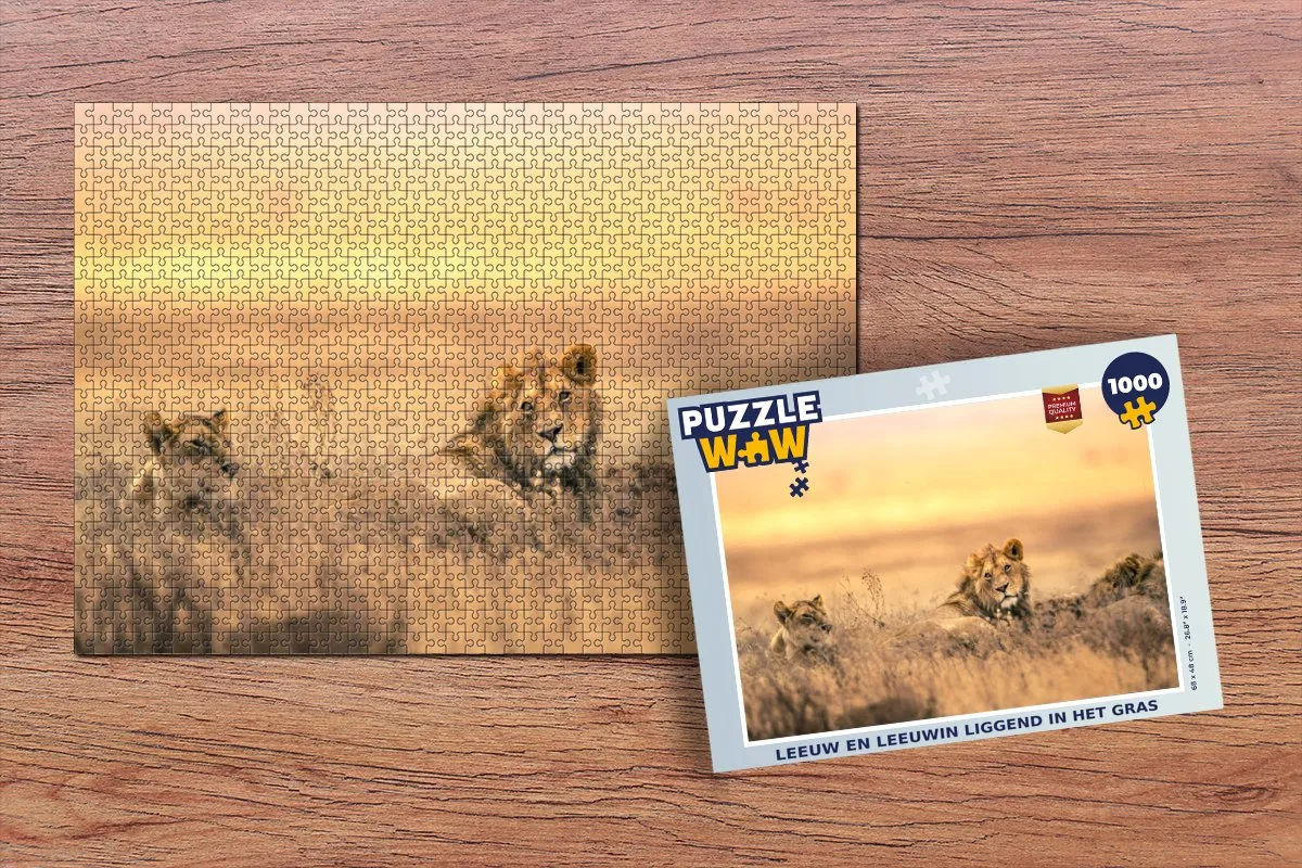 PuzzleWow Leeuwen Gras Lucht Legpuzzel 1000 Stuks - Multicolor