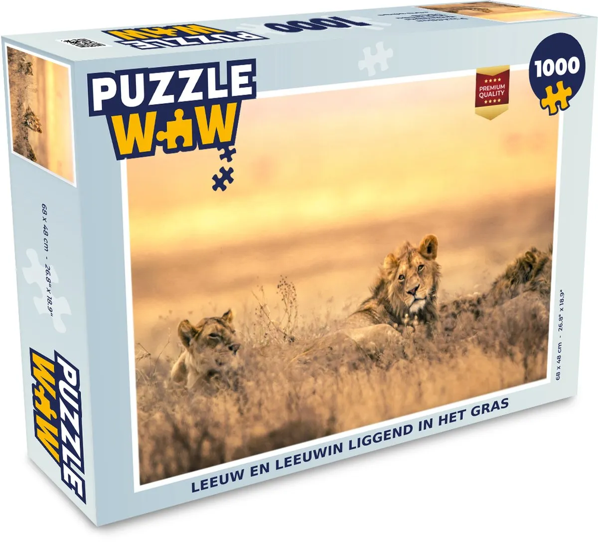 PuzzleWow Leeuwen Gras Lucht Legpuzzel 1000 Stuks - Multicolor