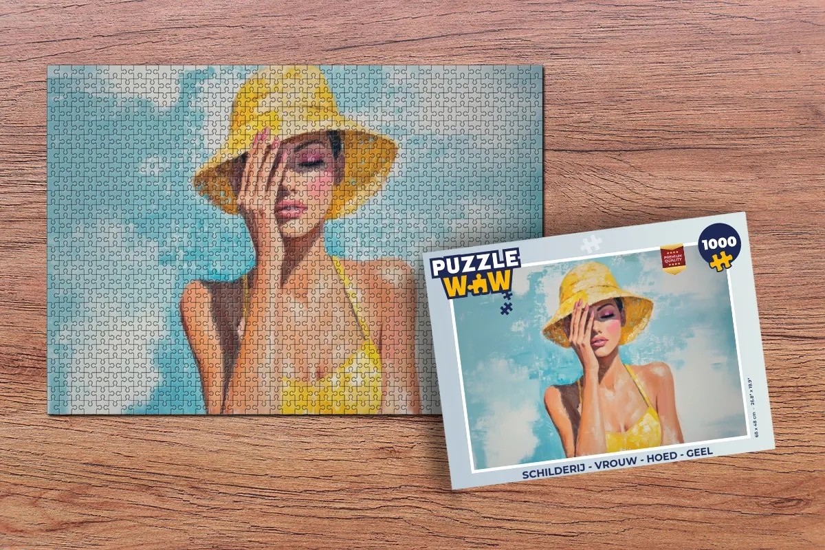 PuzzleWow Legpuzzel Vrouw met Hoed - 1000 Stuks - Geel