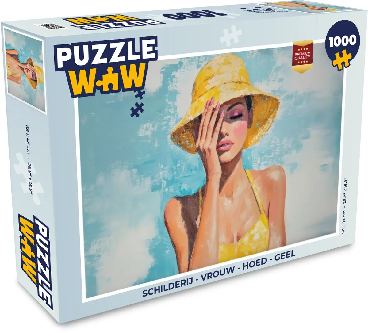 PuzzleWow Legpuzzel Vrouw met Hoed - 1000 Stuks - Geel