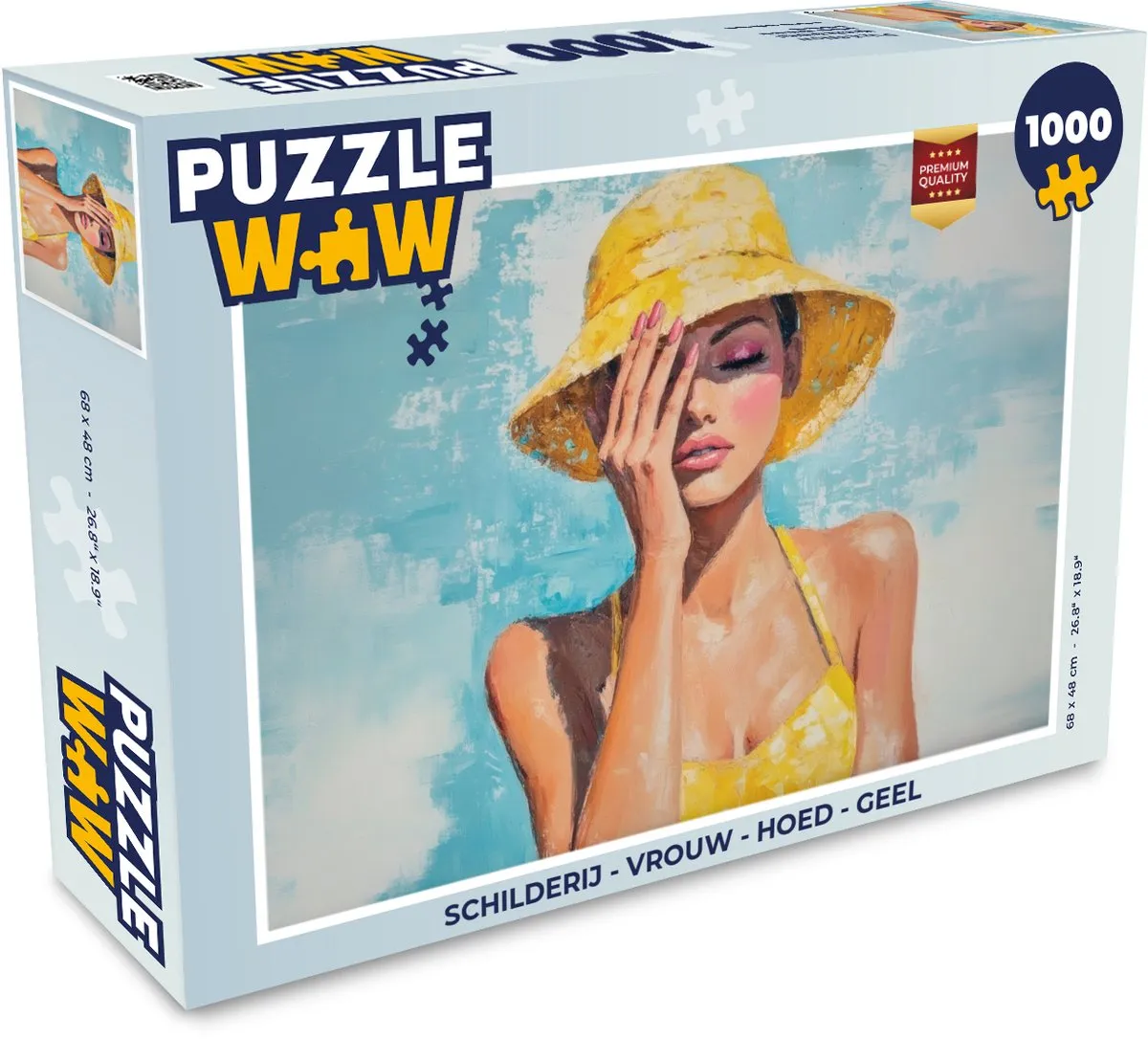 PuzzleWow Legpuzzel Vrouw met Hoed - 1000 Stuks - Geel