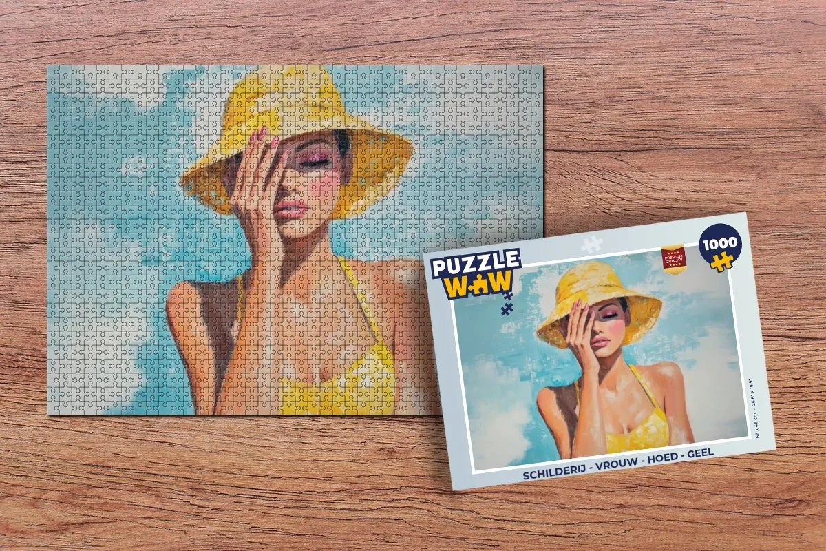 PuzzleWow Legpuzzel Vrouw met Hoed - 1000 Stuks - Geel