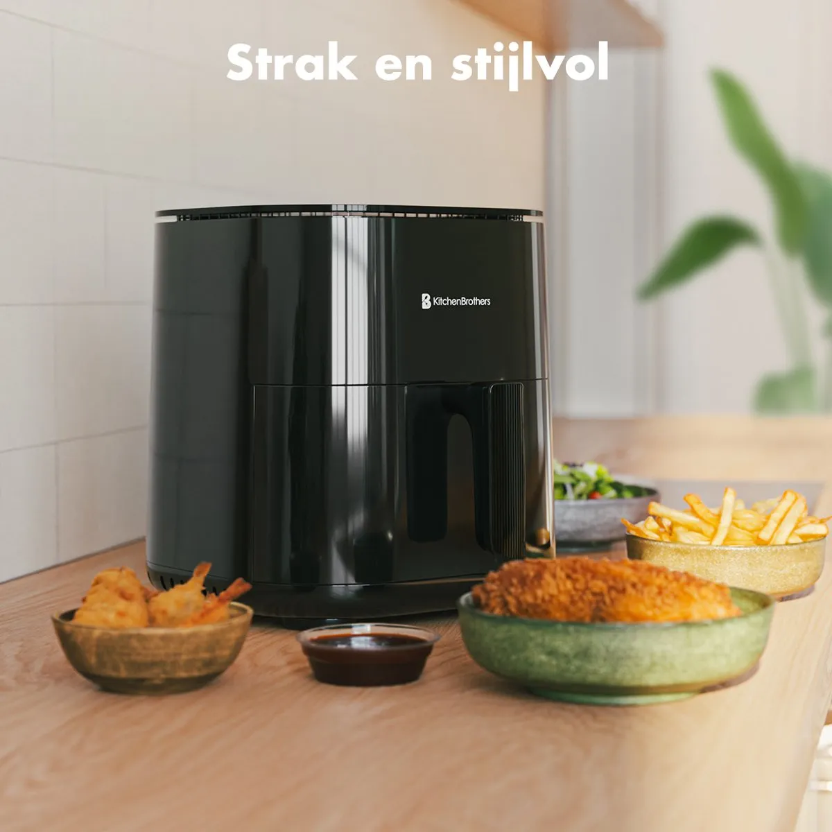 KitchenBrothers Airfryer XL 2000W 5L - 8 Programma's - Dual Heating - Zwart