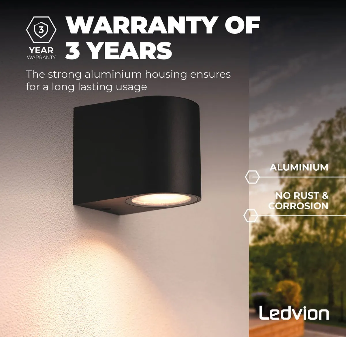 Ledvion Vesta LED Wandlamp GU10 - 3W - IP54 - Zwart