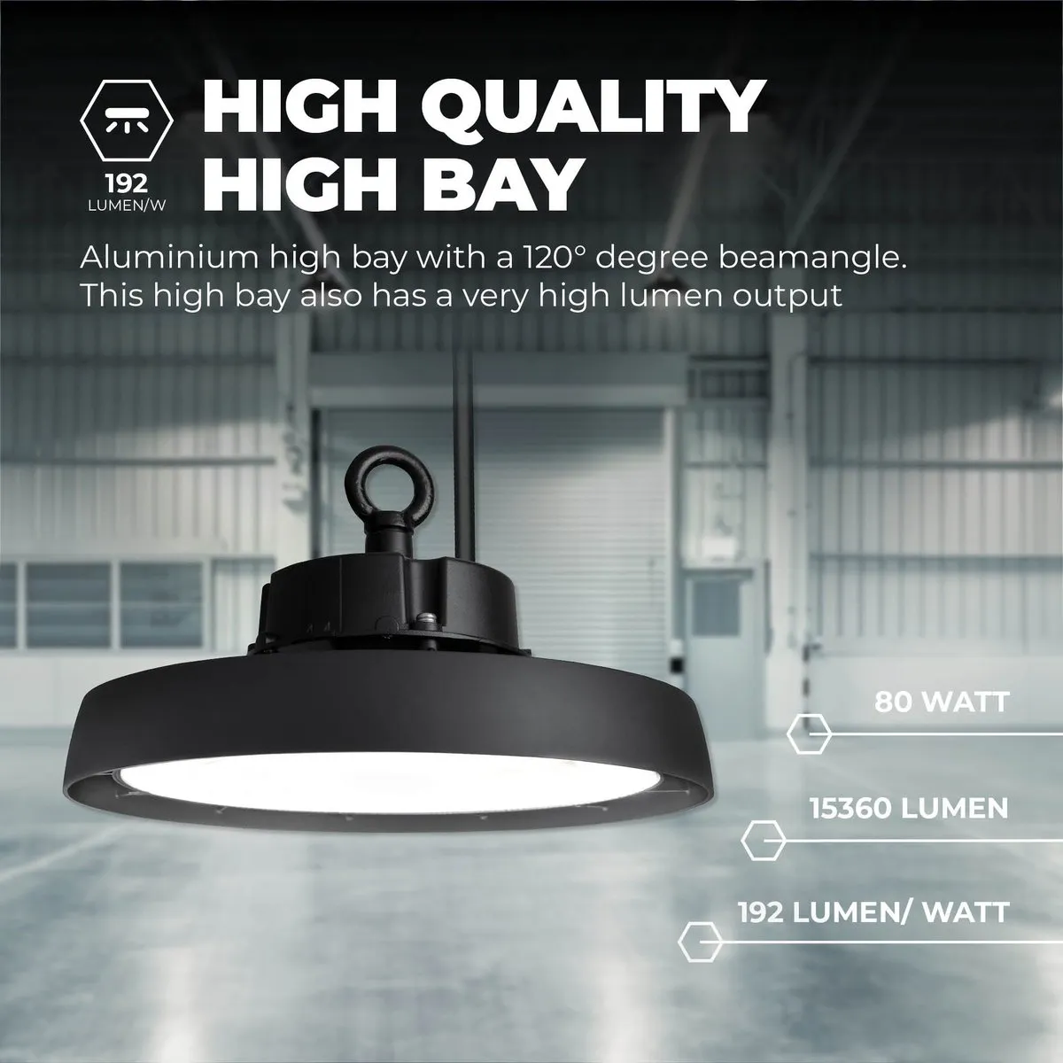 LEDVION LED High Bay Sensor 80W - 15.360lm 6000K - IP65 Zwart