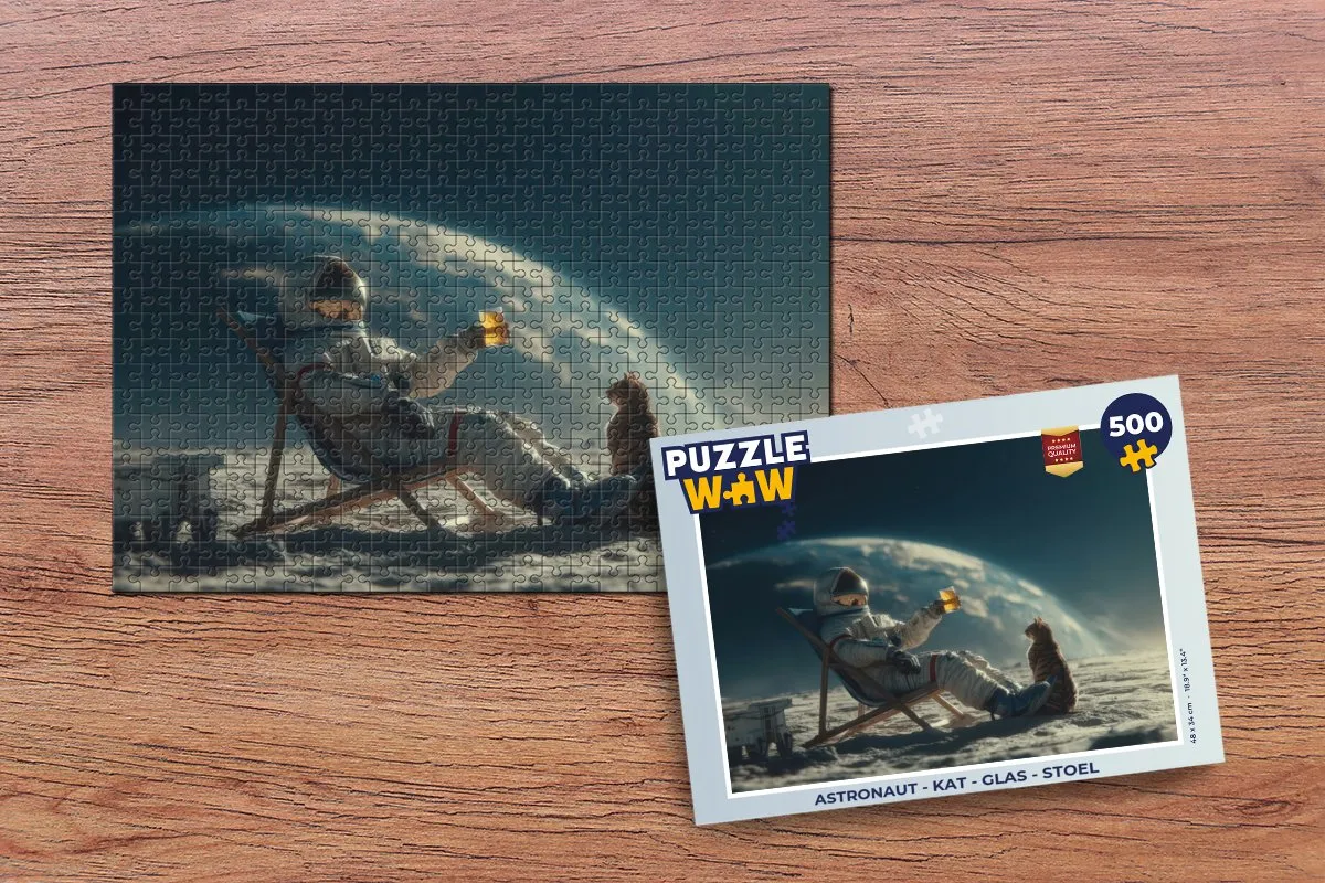 PuzzleWow Astronaut Kat Glas Stoel Puzzle - 500 Stuks