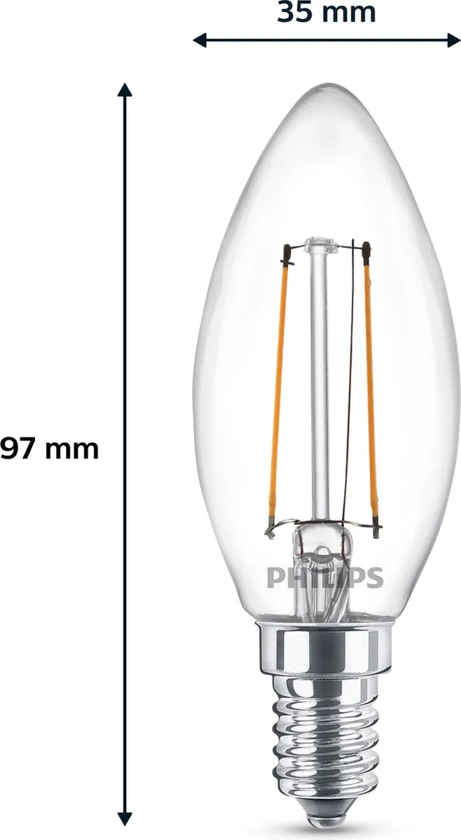 Philips LED Kaarslamp E14 Warmwit 2W - 2 Stuks
