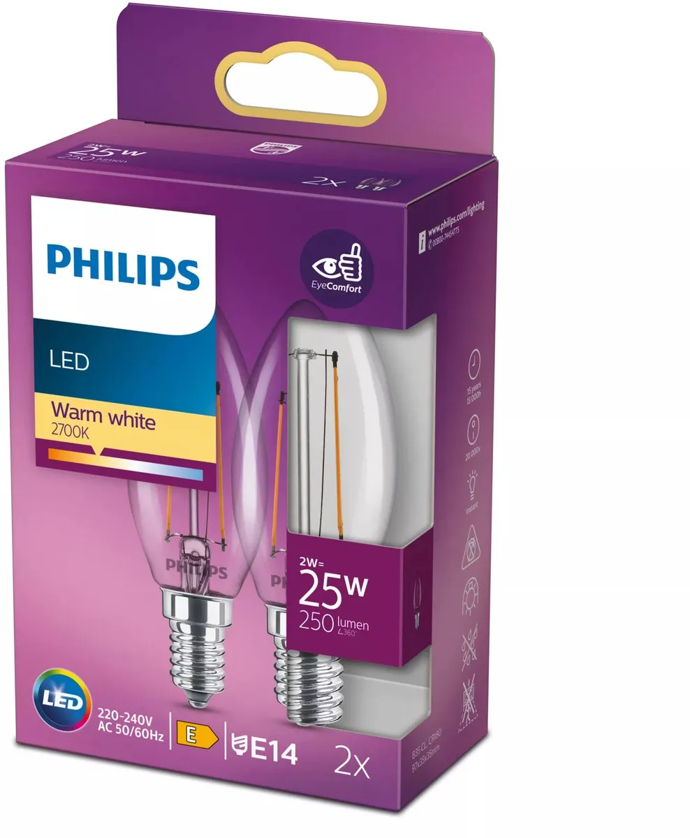 Philips LED Kaarslamp E14 Warmwit 2W