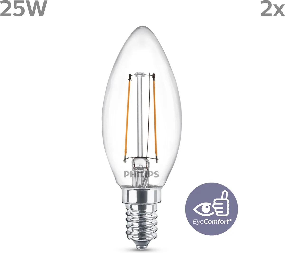 Philips LED Kaarslamp E14 Warmwit 2W - 2 Stuks