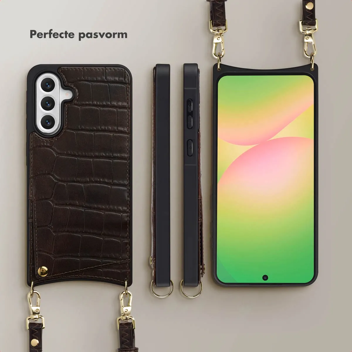 Selencia Croco Backcover Samsung Galaxy A56 - Choco Brown - 2 Pasjes