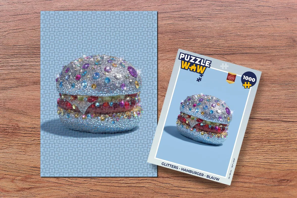 PuzzleWow Glitters Hamburger Legpuzzel 1000 Stuks - Blauw