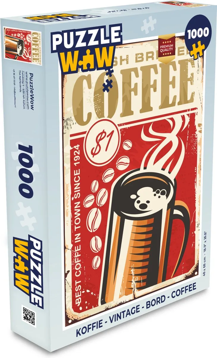 PuzzleWow Vintage Koffie Legpuzzel 1000 Stuks