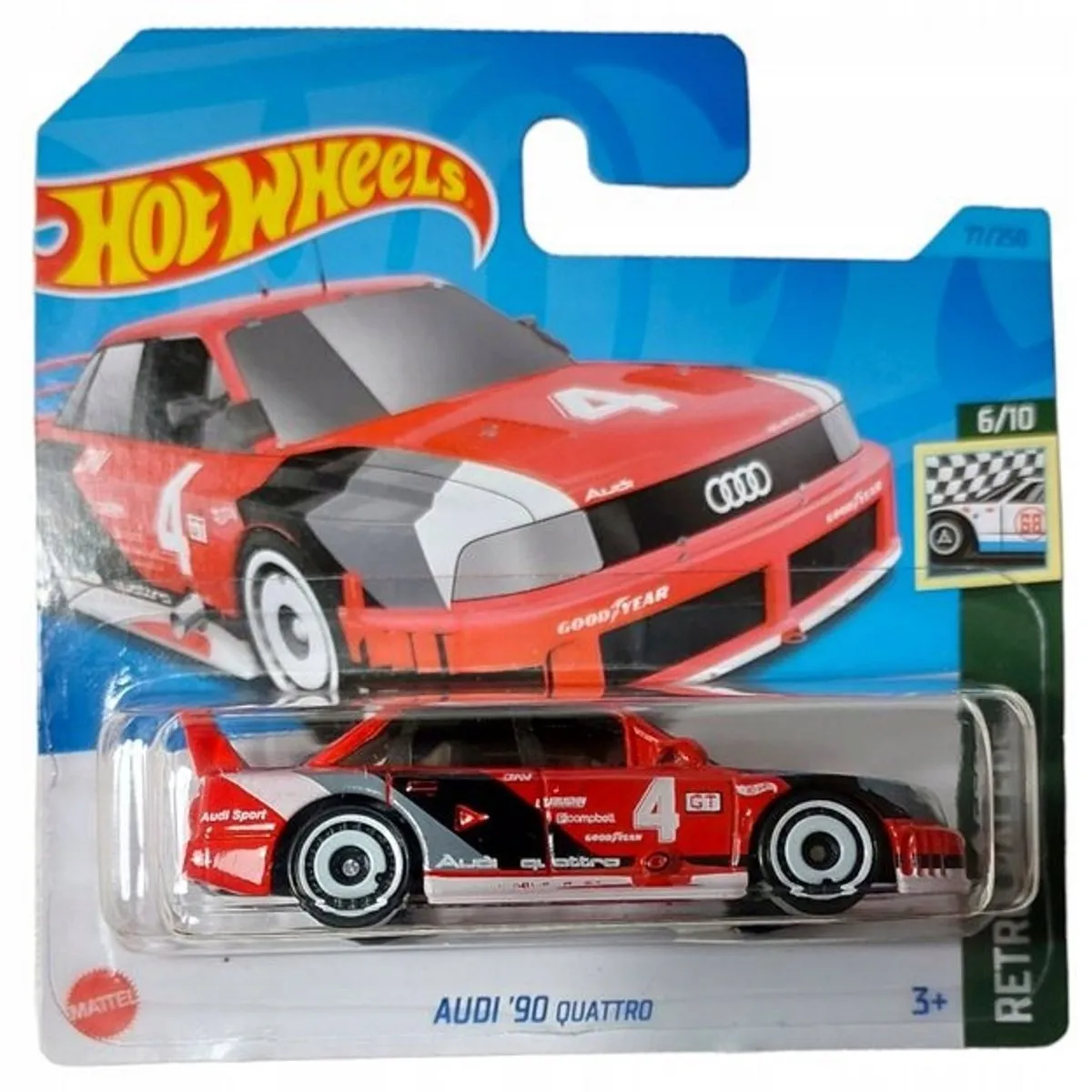 Hot Wheels 2023 Audi '90 Quattro Retro Racers - Rood/Wit/Zwart - afbeelding 4 van 4
