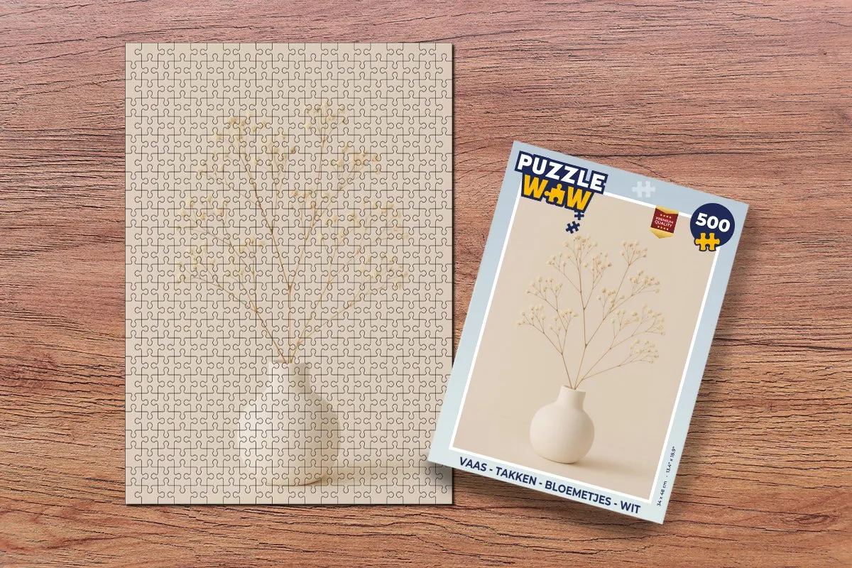 PuzzleWow Vaas Takken Bloemetjes Legpuzzel 500 Stuks - Wit