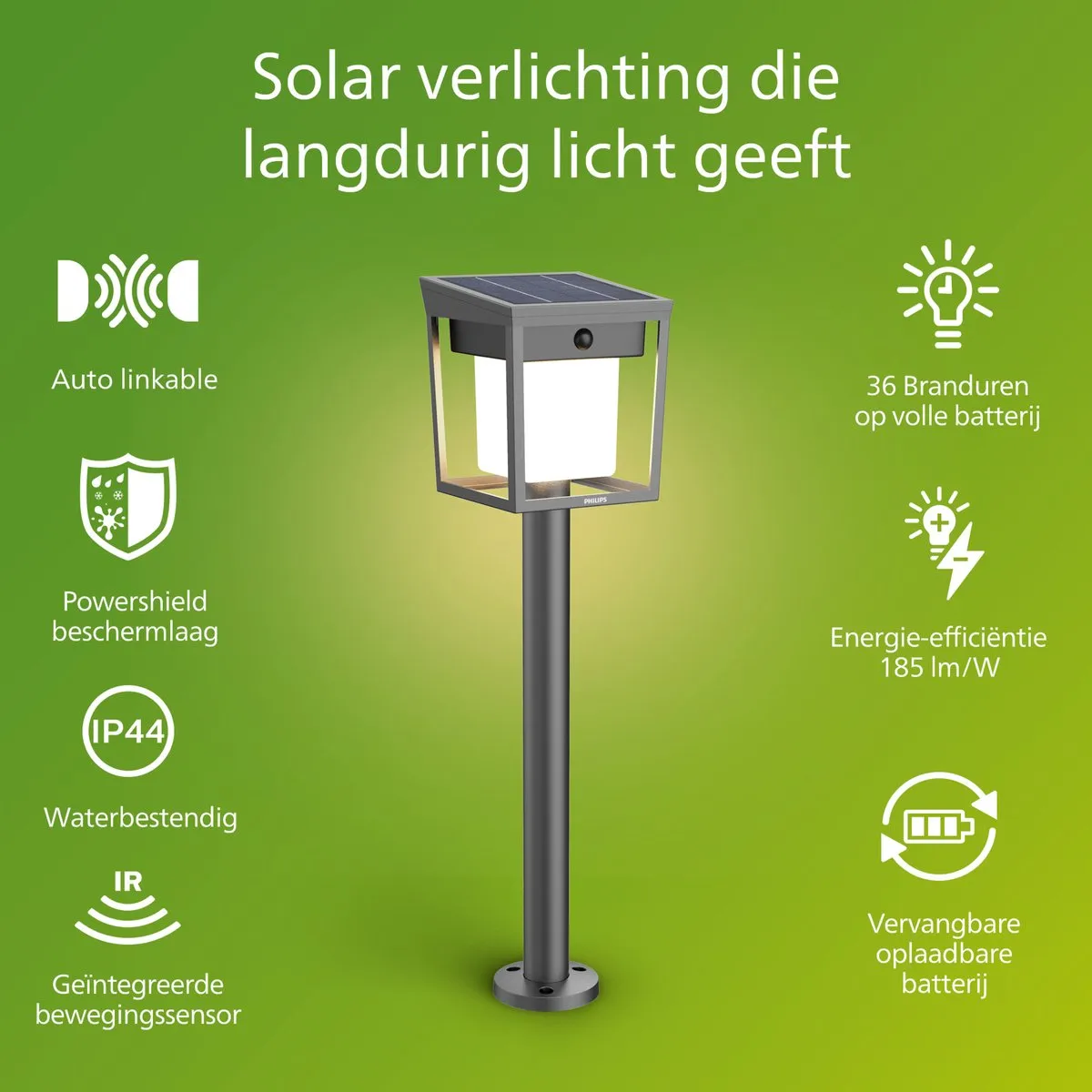 Philips Blaise Zonne-Sokkellamp 3000K Antraciet - Bewegingssensor