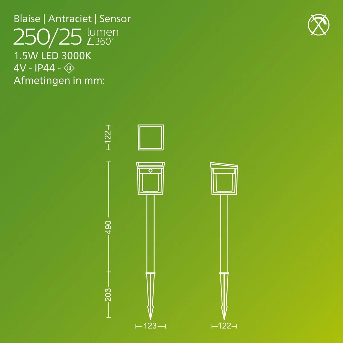 Philips Blaise Zonne-Sokkellamp 3000K Antraciet - Bewegingssensor