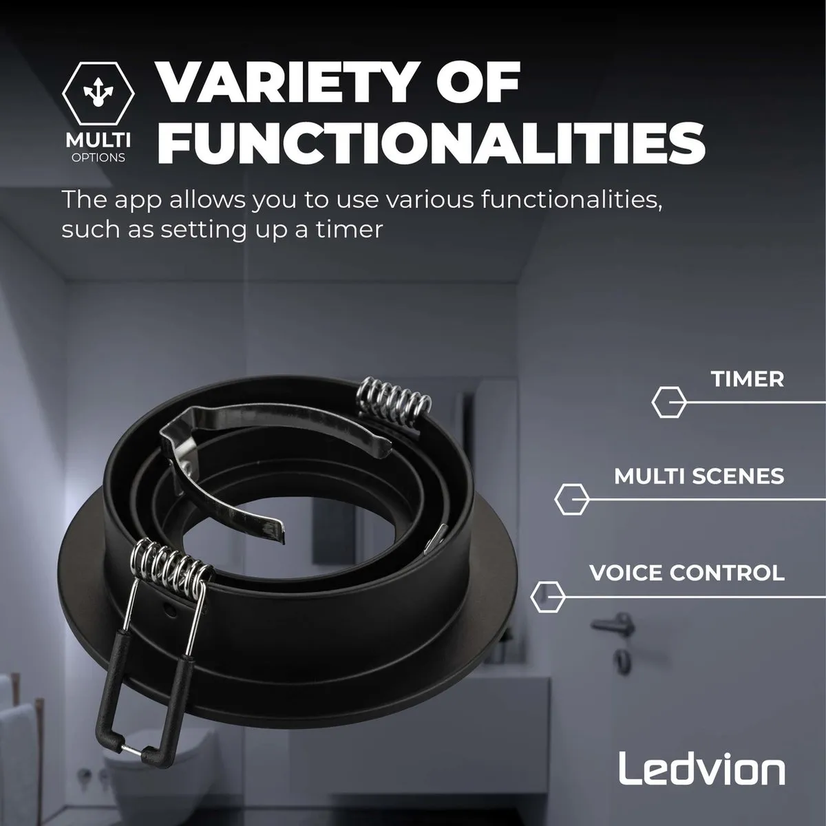Ledvion SMART LED Inbouwspot Tokyo - 4.9W - RGBW - Zwart - afbeelding 6 van 6