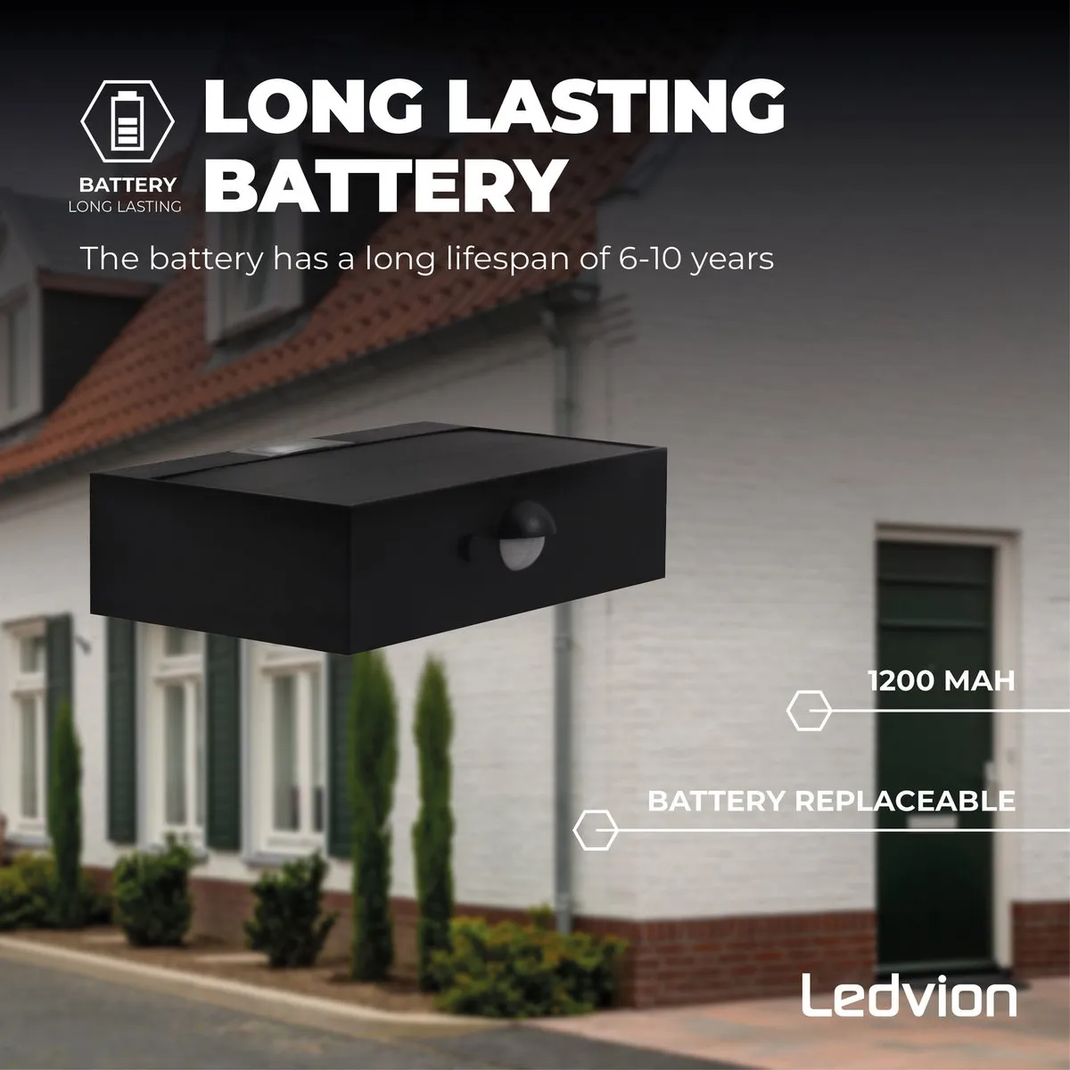 LEDVION Solar LED Wandlamp 3W 3000K IP65 - Zwart