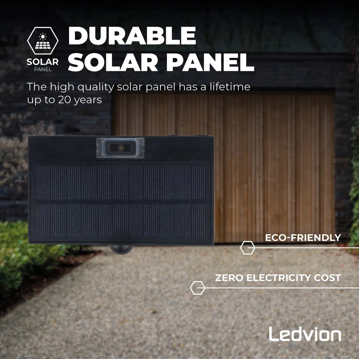 LEDVION Solar LED Wandlamp 3W 3000K IP65 - Zwart