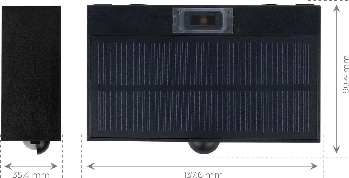 LEDVION Solar LED Wandlamp 3W 3000K IP65 - Zwart