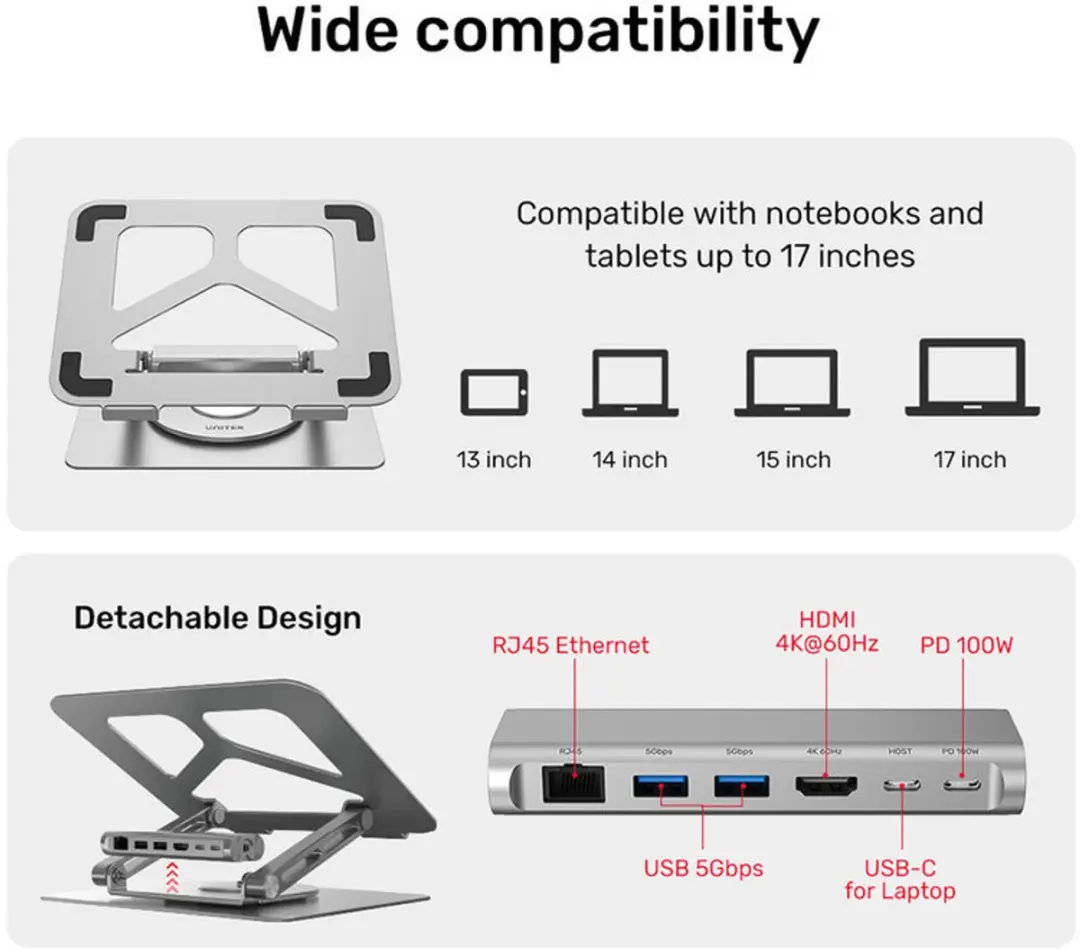 Unitek D1109A Laptopstandaard - 17 Inch - Grijs - afbeelding 2 van 6