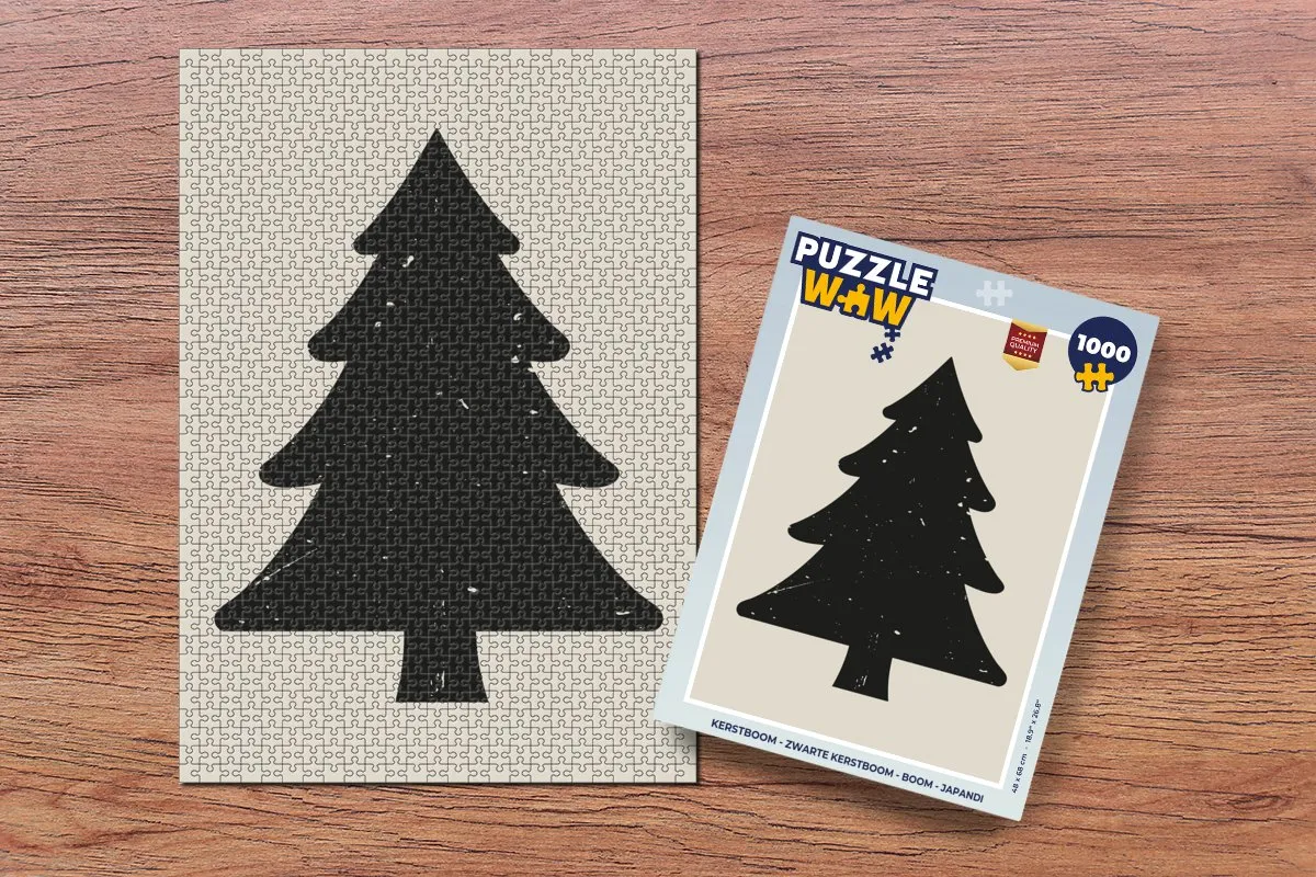 PuzzleWow Kerstboom Puzzel 1000 Stuks - Japandi Stijl - Zwart/Beige