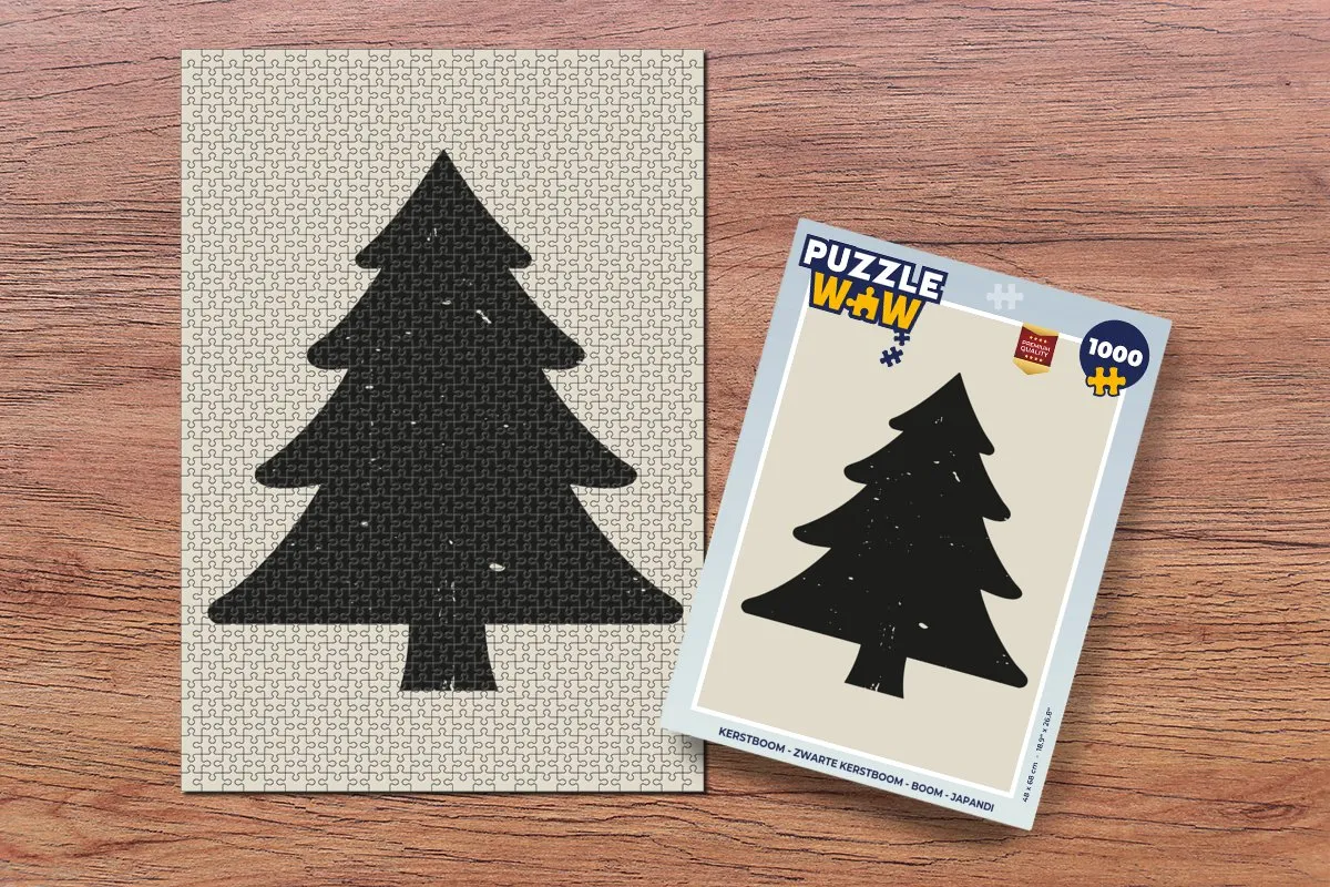 PuzzleWow Kerstboom Puzzel 1000 Stuks - Japandi Stijl - Zwart/Beige