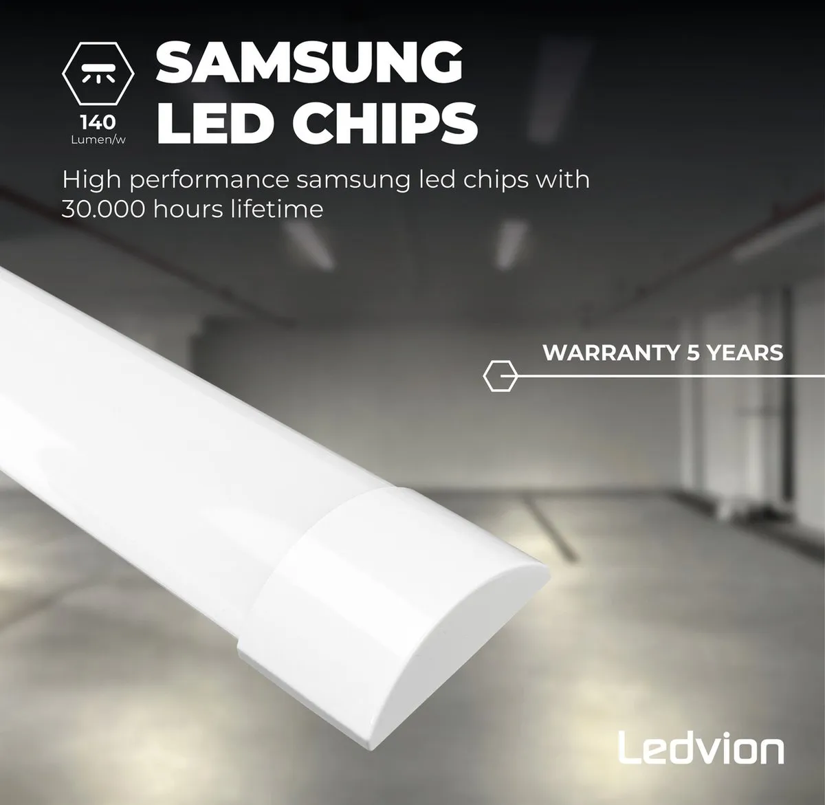 LEDVION 2x LED Batten 150cm 6000 Lumen - Daglicht Wit - afbeelding 6 van 6
