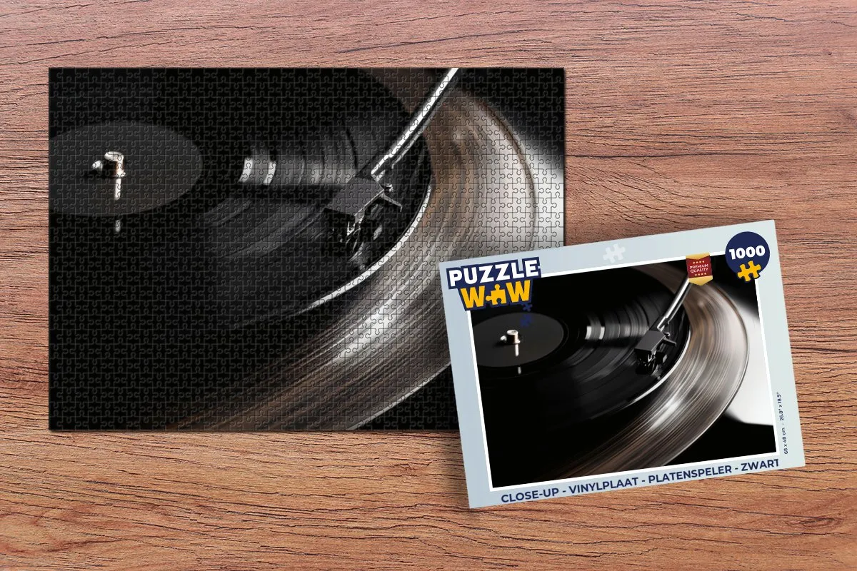 PuzzleWow Close-up Vinylplaat Legpuzzel 1000 Stuks - Zwart
