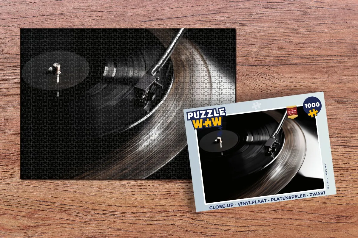 PuzzleWow Close-up Vinylplaat Legpuzzel 1000 Stuks - Zwart