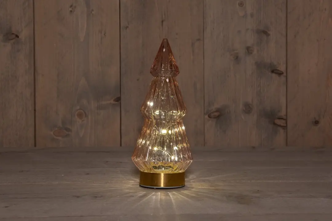 B.O.T. Tree Glass 10X23,5 cm Pink With Golden Base 10Led kerstverli...