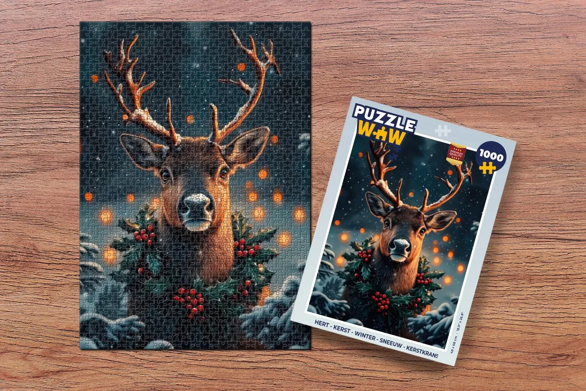 PuzzleWow Kerstpuzzel Hert 1000 Stuks - Kerstkrans