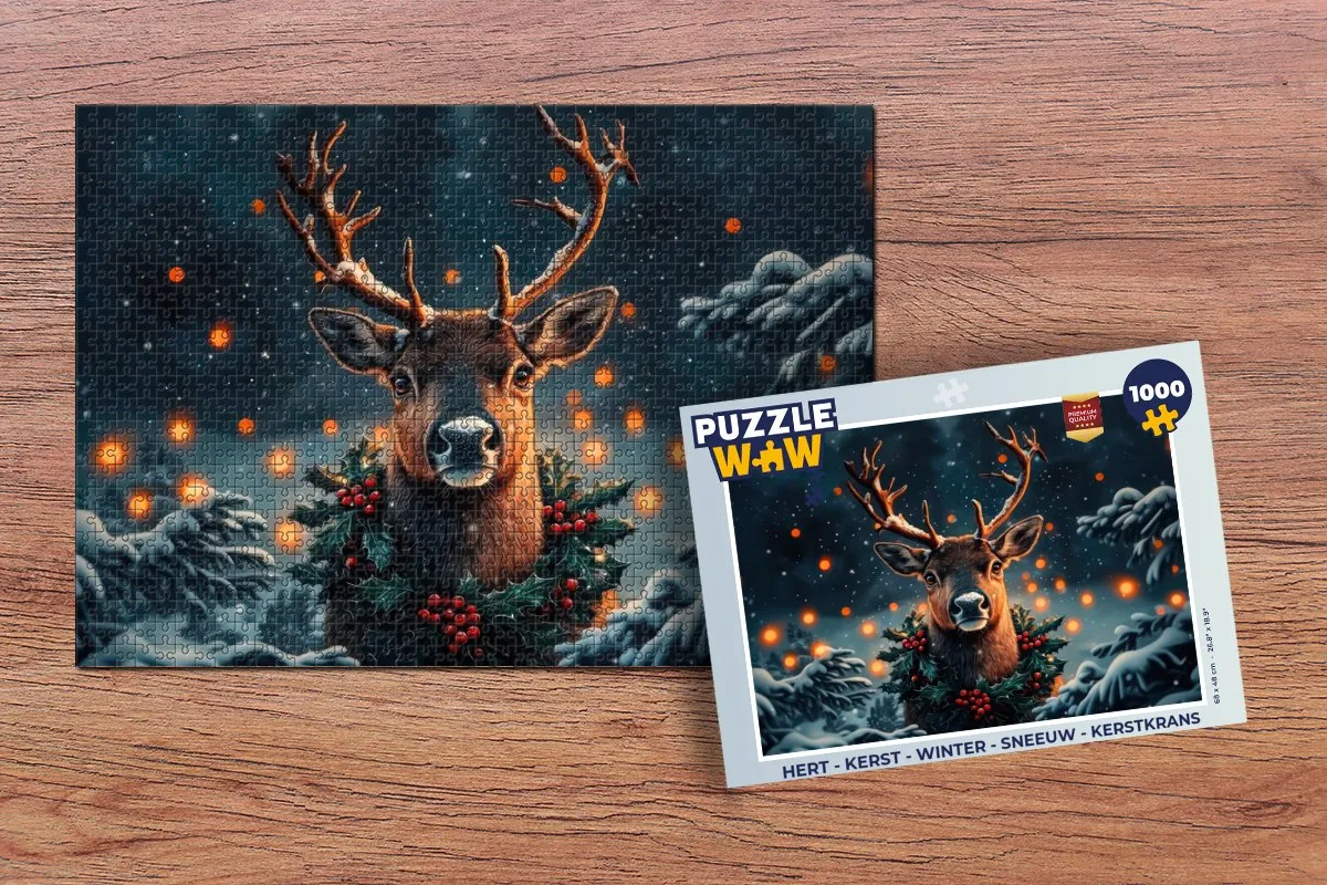 PuzzleWow Kerstpuzzel Hert 1000 Stuks - Kerstkrans