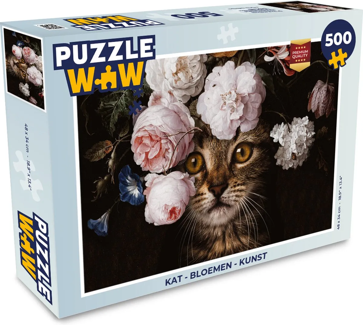 PuzzleWow Kat Bloemen Legpuzzel 500 Stuks