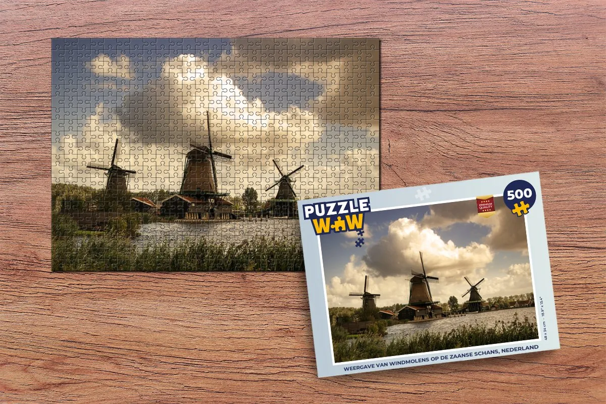 PuzzleWow Legpuzzel Zaanse Schans Windmolens 500 Stuks - Multicolor