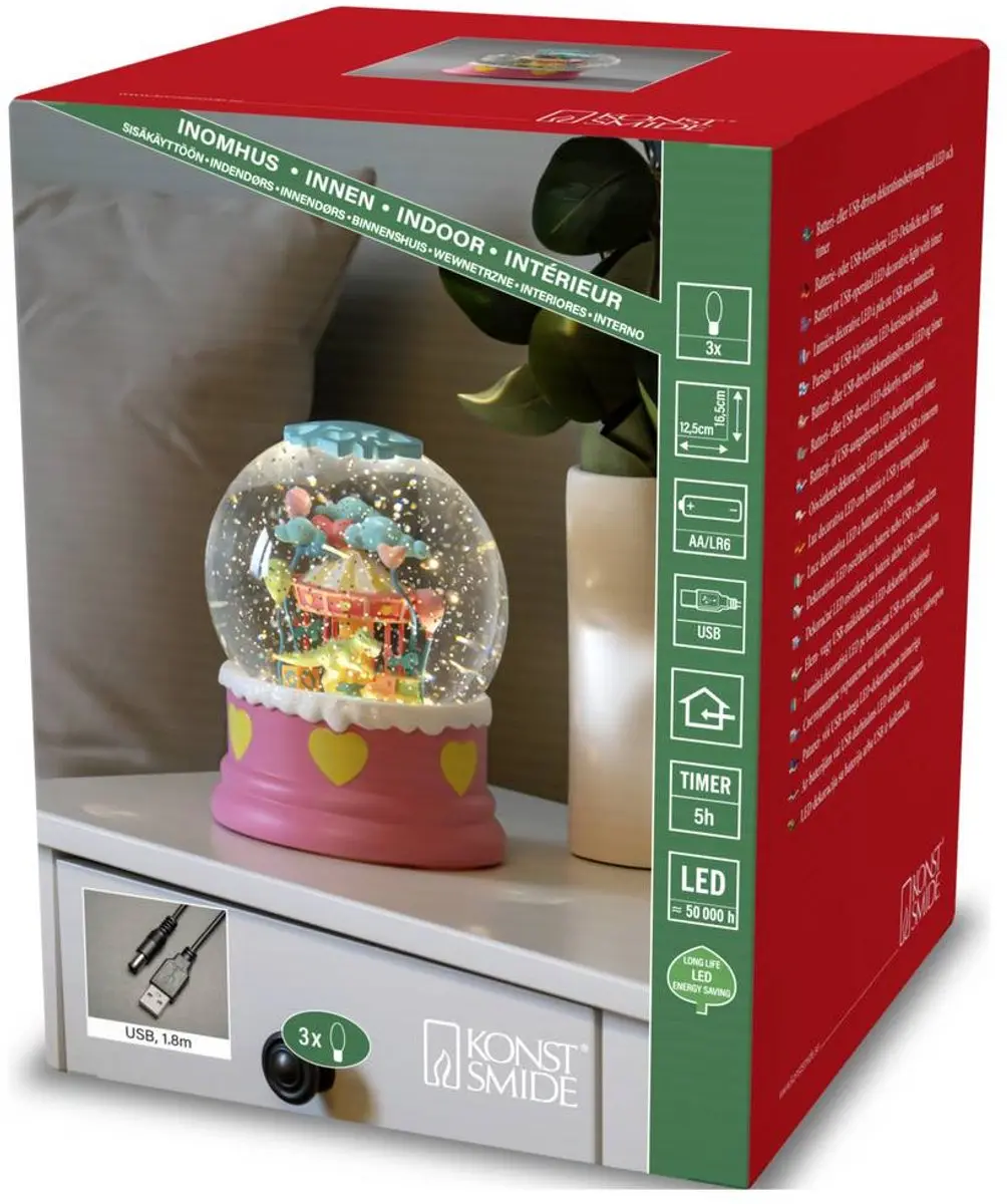 Konstsmide LED Sneeuwlantaarn Dino Roze - 12,5x16,5cm - afbeelding 4 van 6