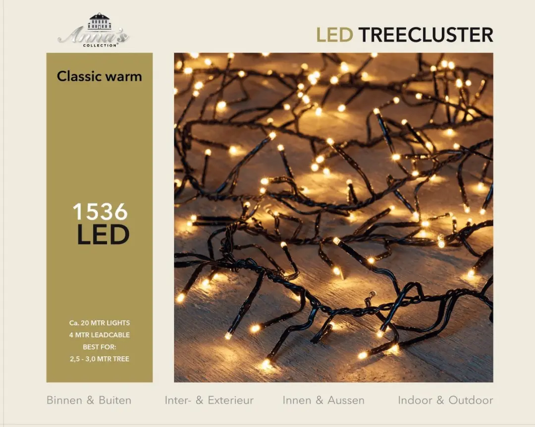 Anna's Collection LED Kerstboomcluster 1536 Warm Wit - 2000cm Zwart - afbeelding 3 van 4