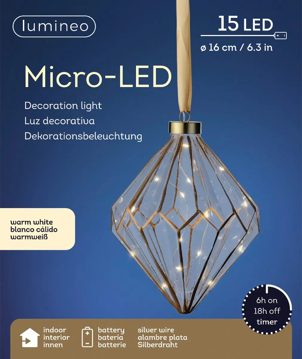Lumineo Micro LED Diamantlamp 15W - Ø16x20cm - Wit - afbeelding 2 van 3
