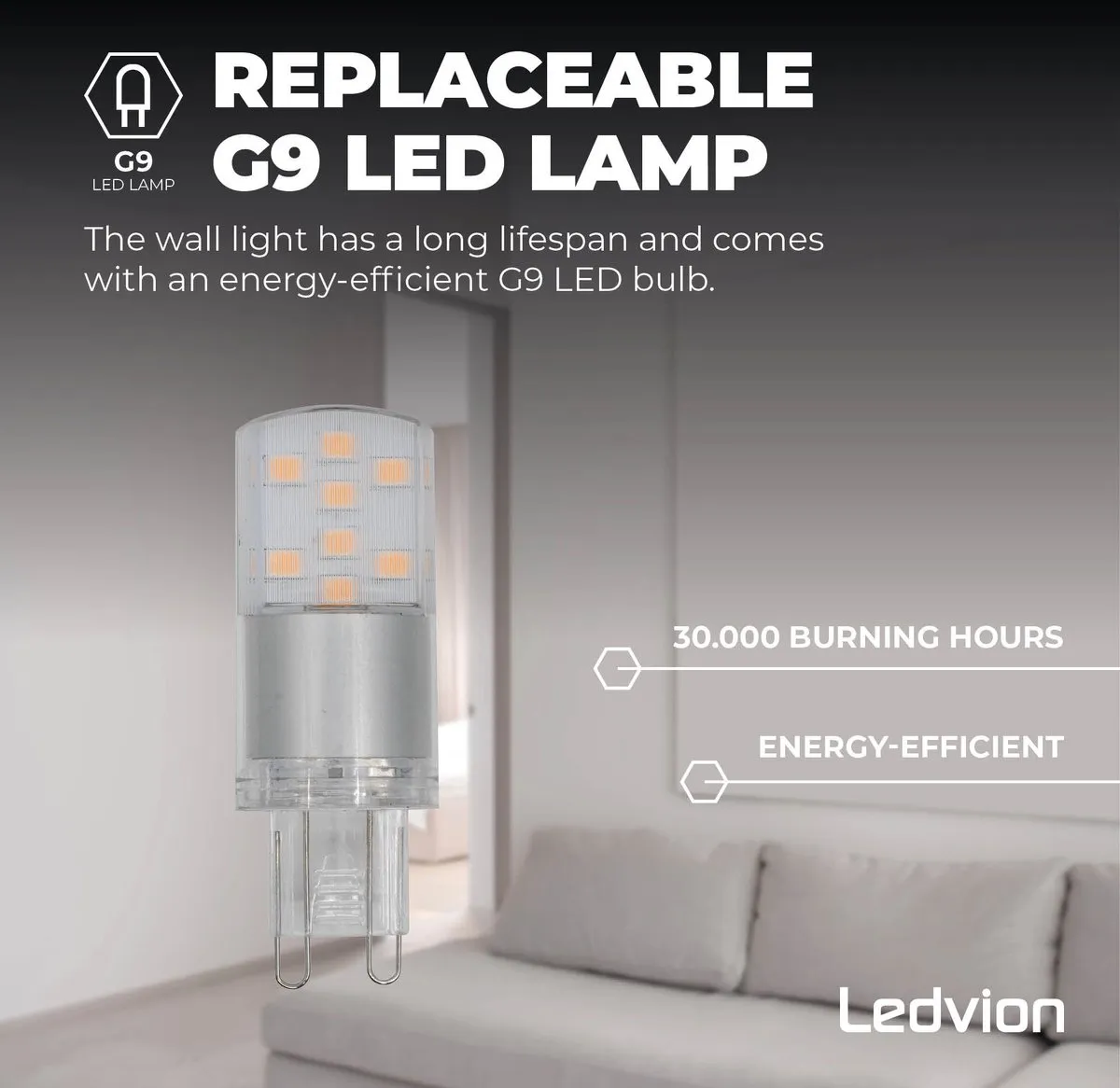 LEDVION LED Wandlamp Dimbaar 3.5W 3000K - Zwart