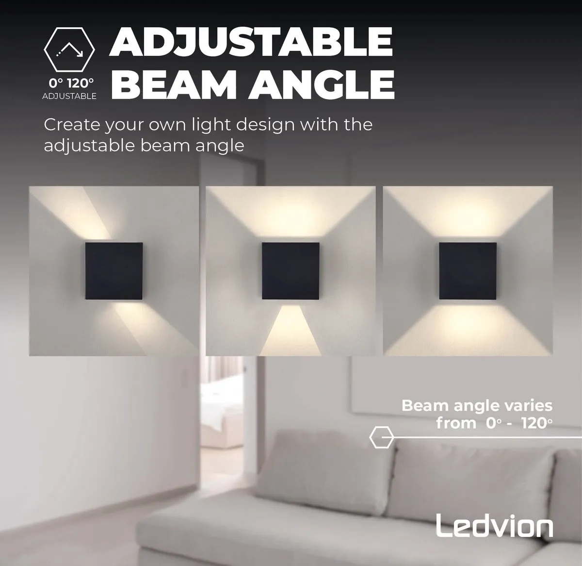 LEDVION LED Wandlamp Dimbaar 3.5W 3000K - Zwart